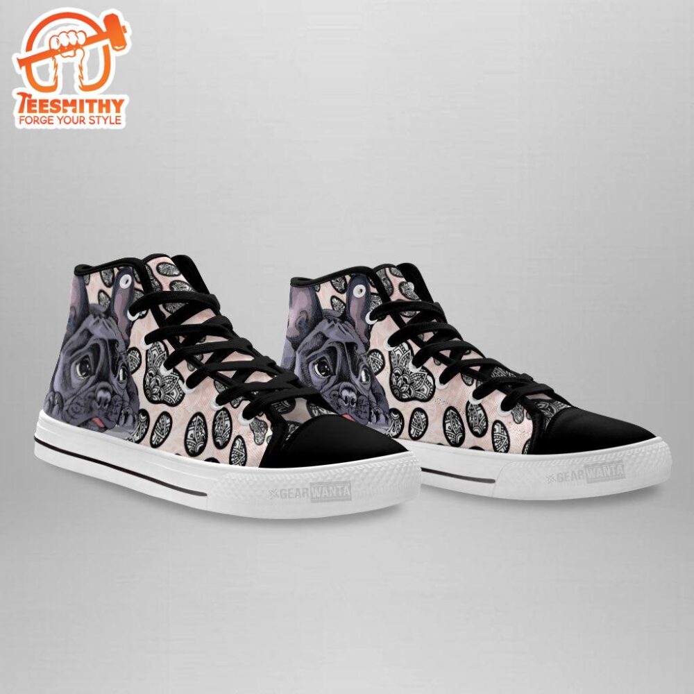 French Bulldog High Top Shoes Custom Black And White Mandala