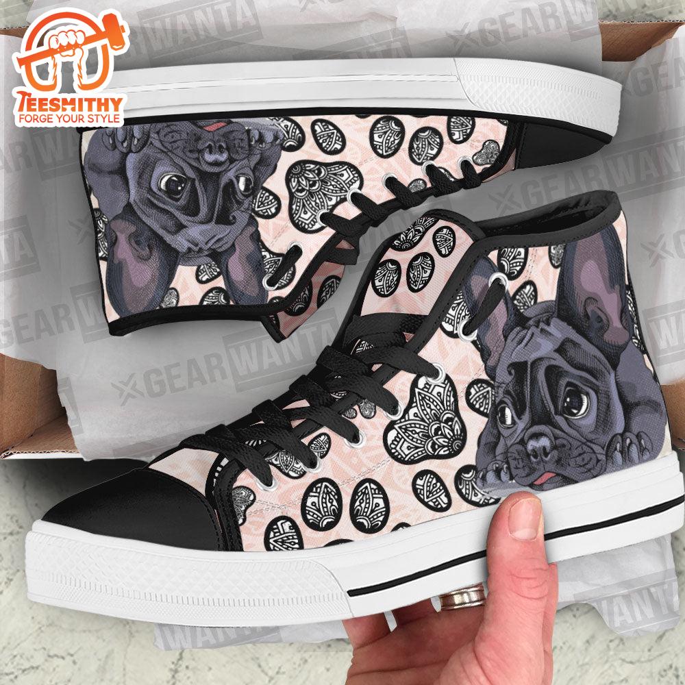 French Bulldog High Top Shoes Custom Black And White Mandala