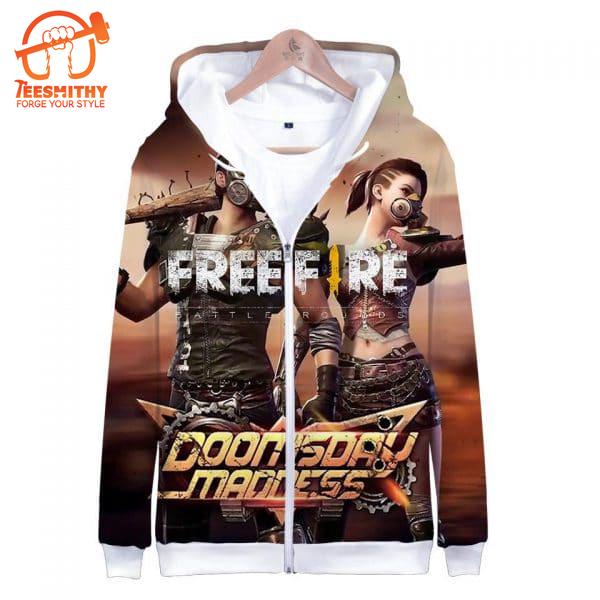 Game Free Fire Zipper – Funny Long Sleeve Sweatshirt All Over Print Hoodie For Gamer