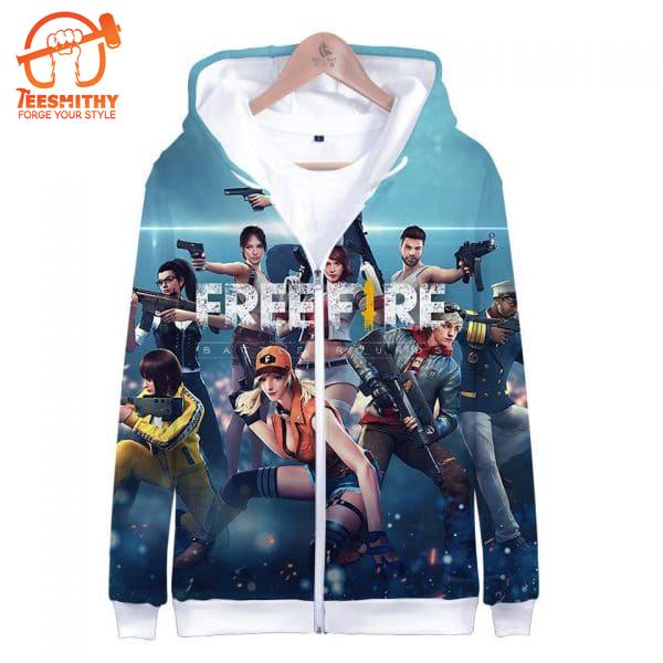 Game Free Fire Zipper – Funny Long Sleeve Sweatshirt All Over Print Hoodie