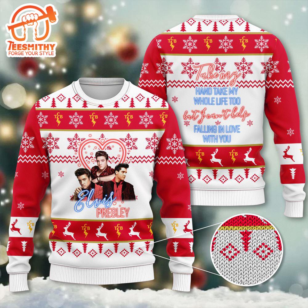 Gearhomie Who Is Listening To Elvis Presley Grandma Orange Ugly Christmas Sweater