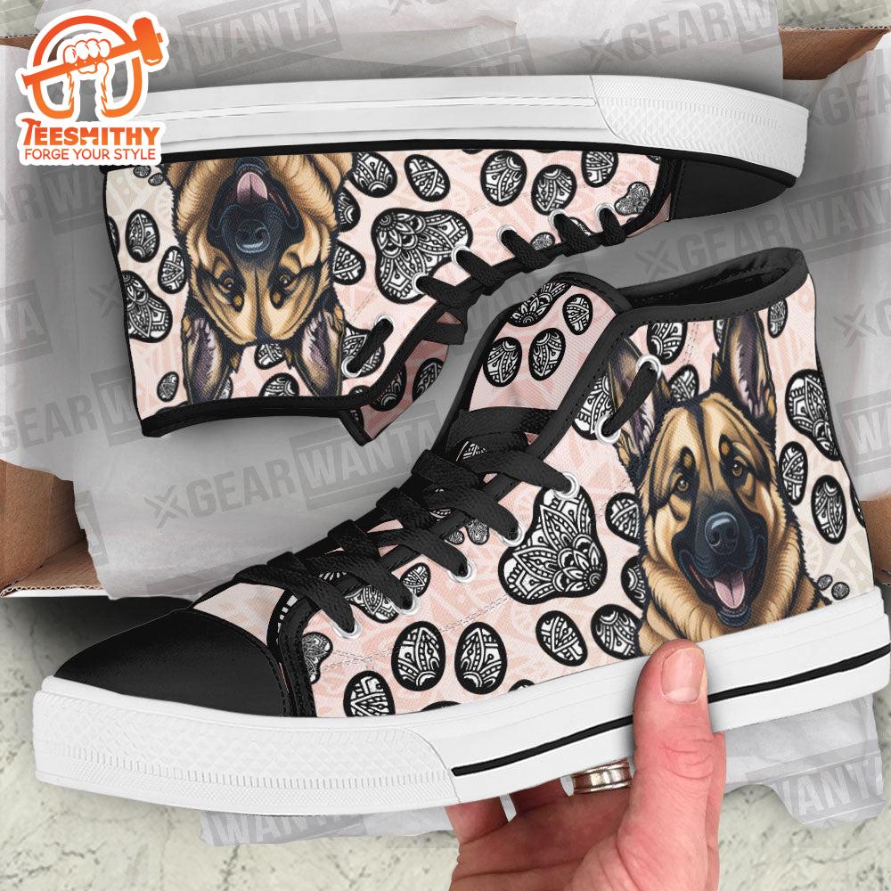 German Shepherd High Top Shoes Custom Black And White Mandala