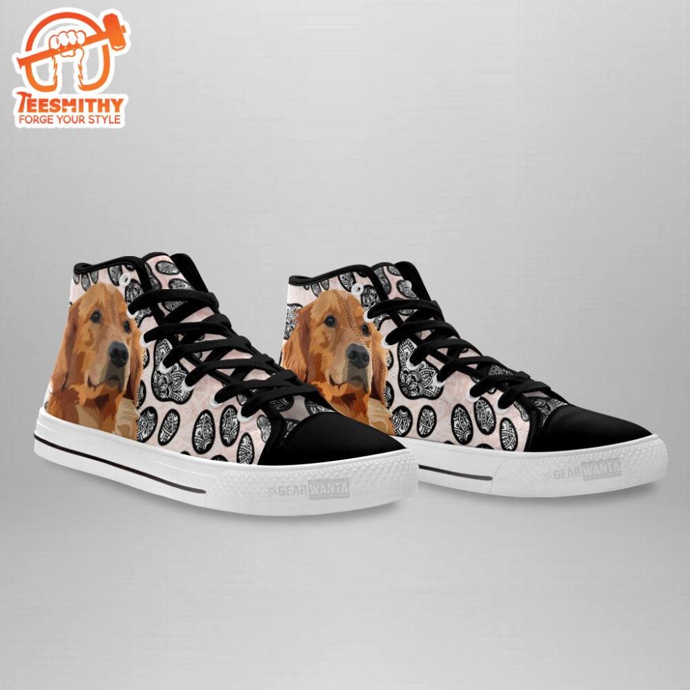 Golden Retriever High Top Shoes Custom Black And White Mandala