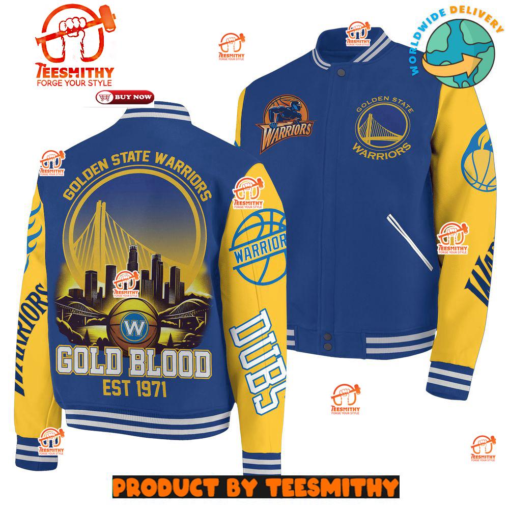 Golden State Warriors NBA Gold Blood Baseball Jacket