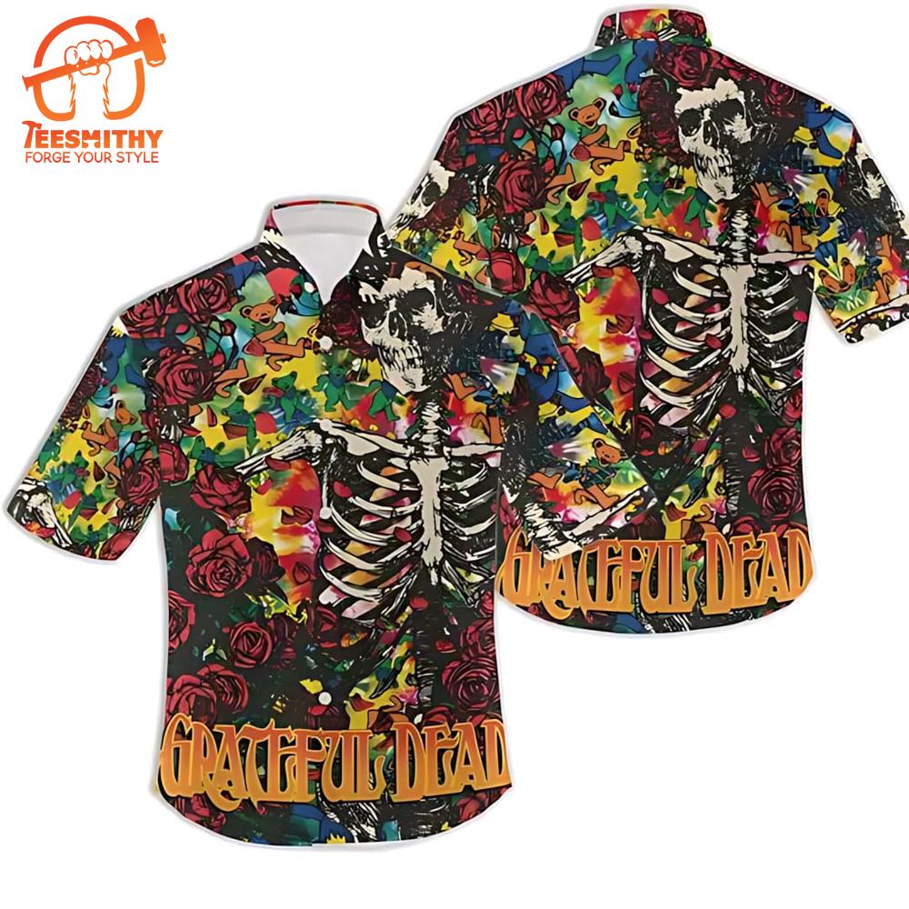 Grateful Dead Colors skeleton With Rose Hawaiian Shirt