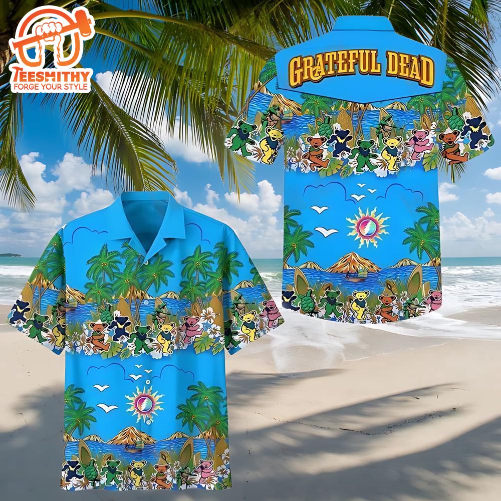 Grateful Dead Dancing Bear Blue Hawaiian Shirt