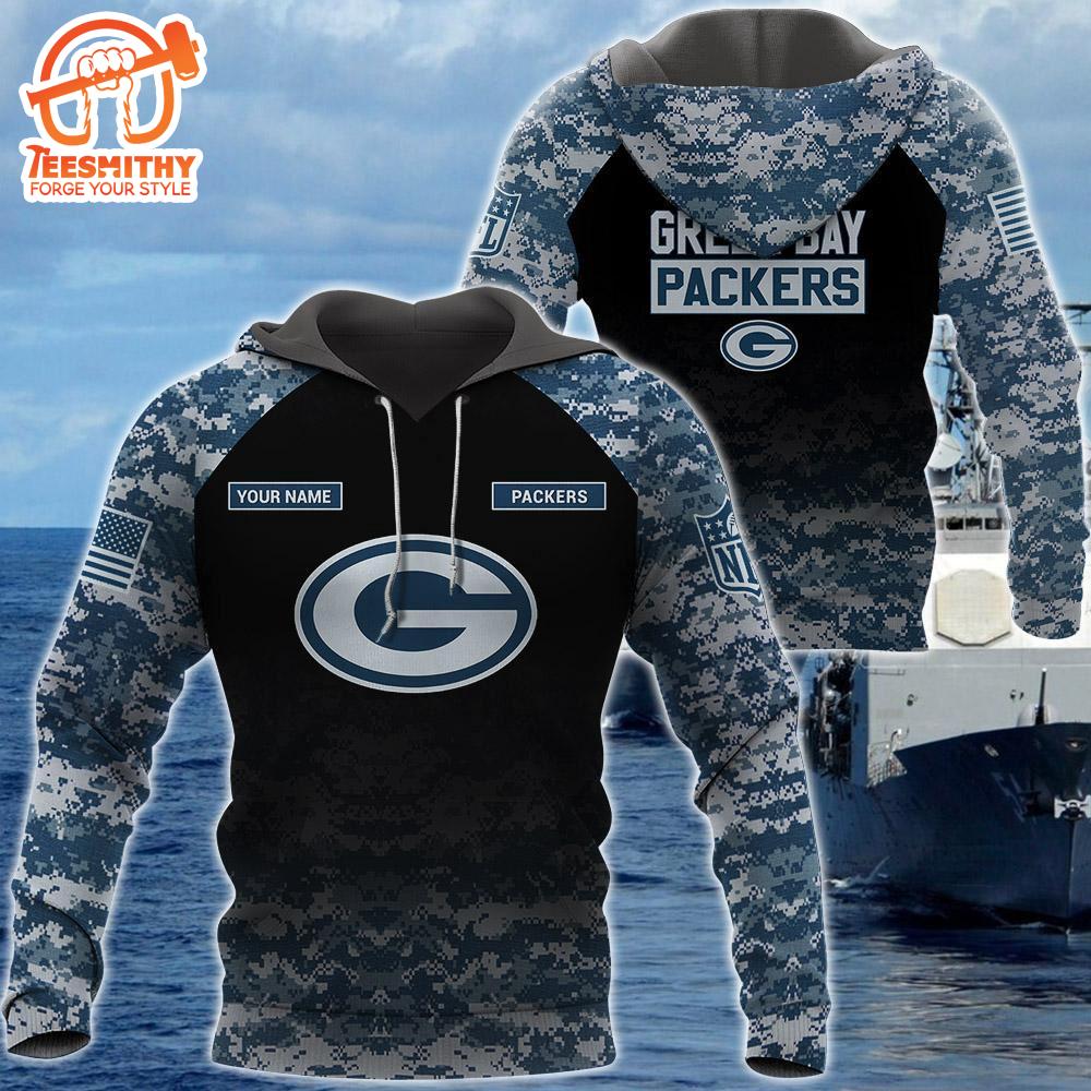 Green Bay Packers U.S. Navy NWU Camouflage Cutsom Name Hoodie  Gift Christmas