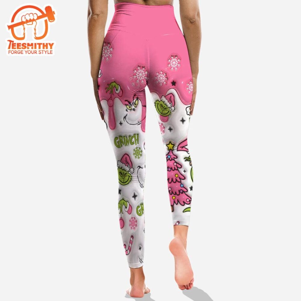 Grinch Pink Snowflakes Christmas – Personalized Hoodie and Leggings