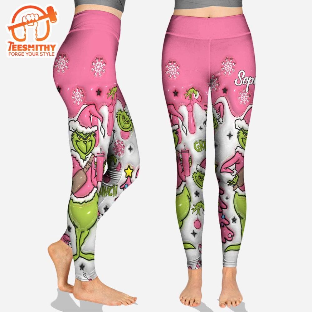 Grinch Pink Snowflakes Christmas – Personalized Hoodie and Leggings