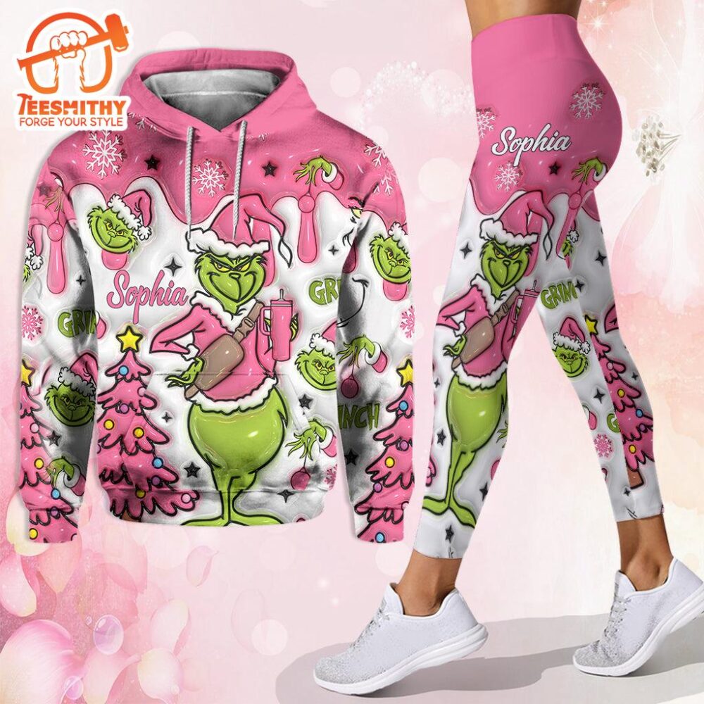 Grinch Pink Snowflakes Christmas – Personalized Hoodie and Leggings