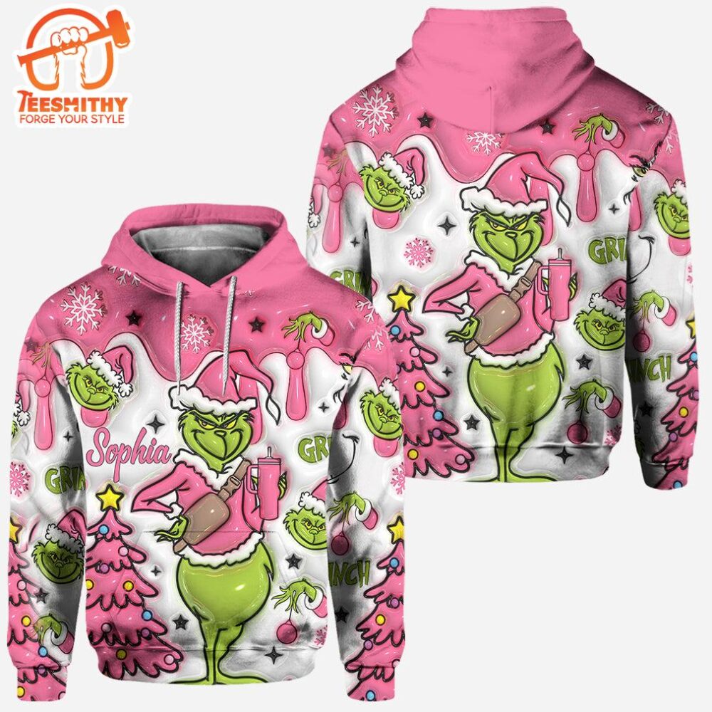 Grinch Pink Snowflakes Christmas - Personalized Hoodie and Leggings