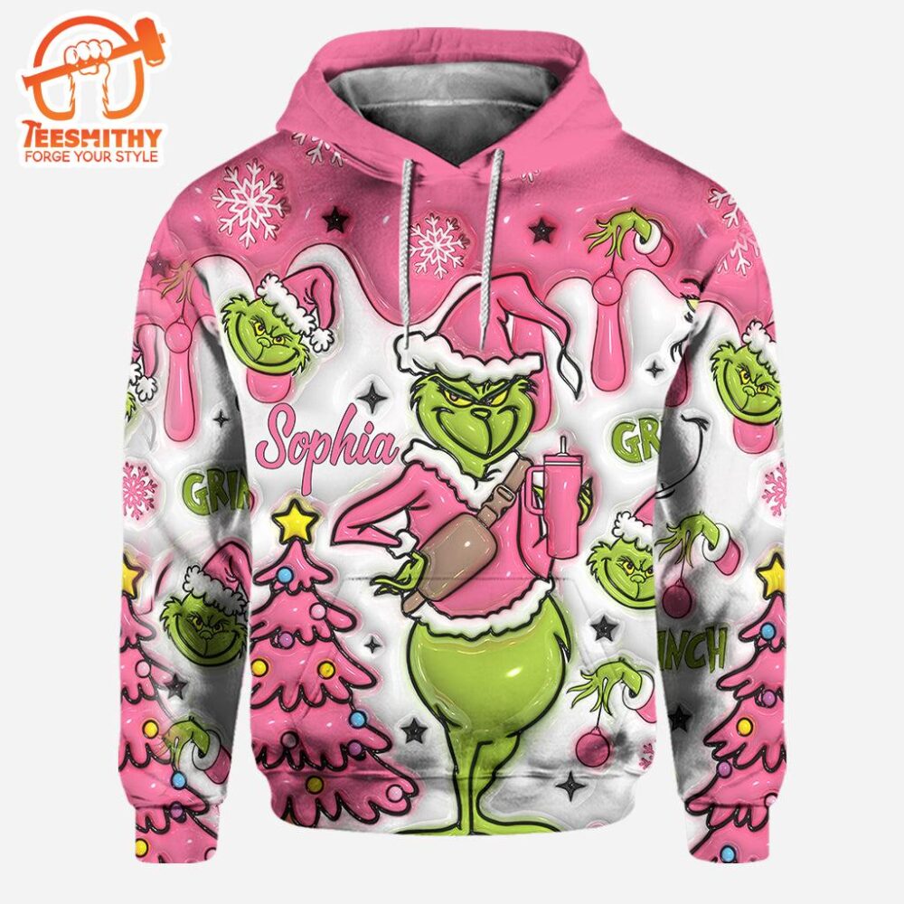 Grinch Pink Snowflakes Christmas – Personalized Hoodie and Leggings