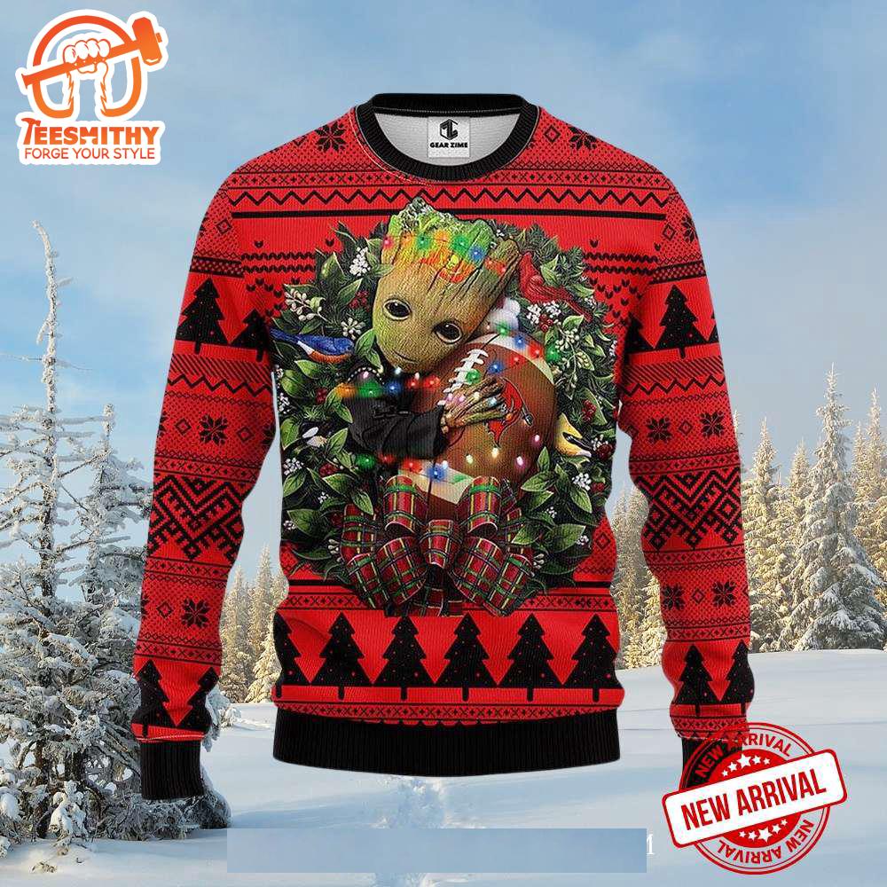 Groot Holding Football In Wreath Sweater Gift for Christmas