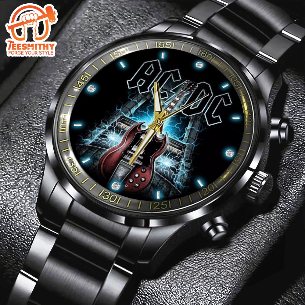 guitar acdc posters Black Stainless Steel Watch