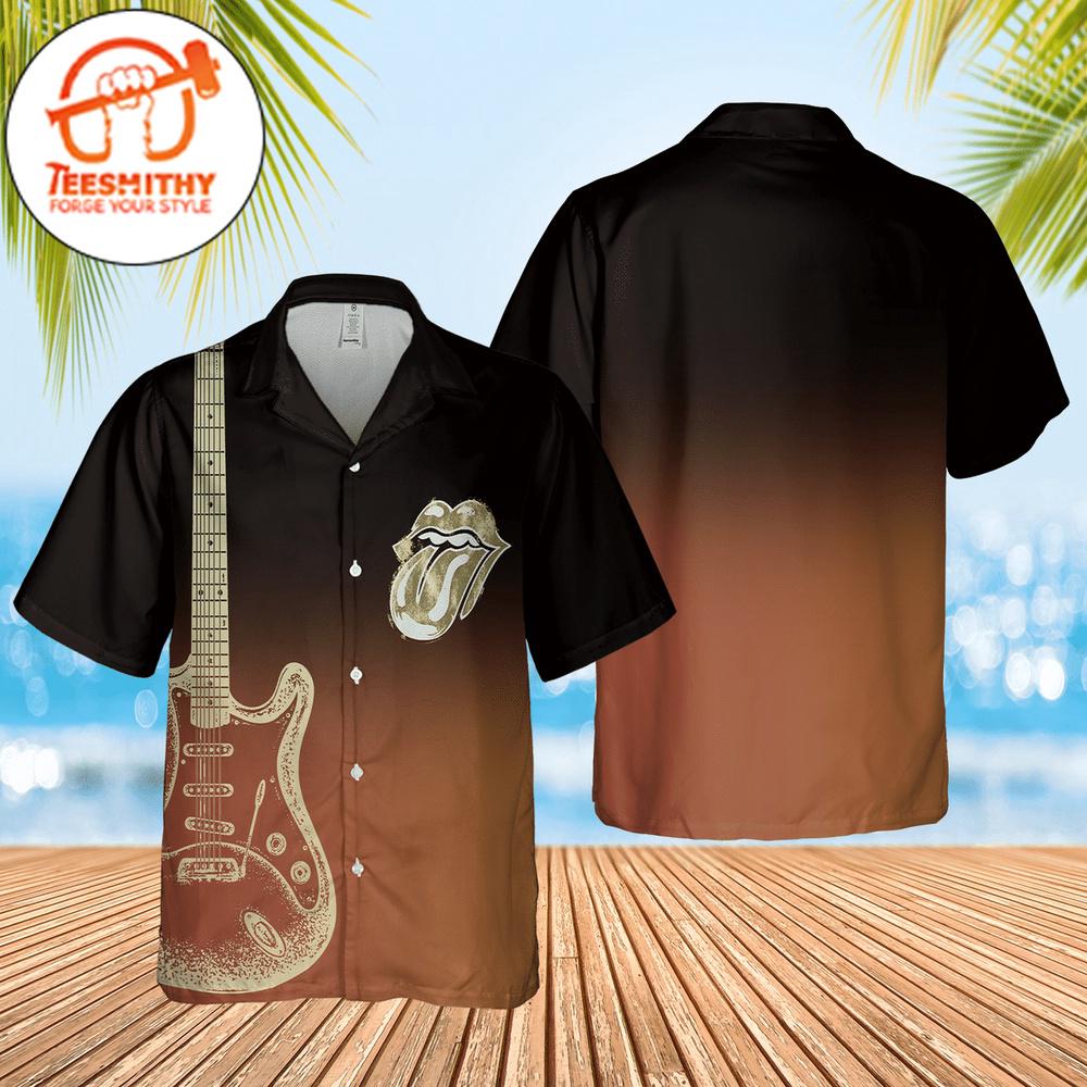 Guitar And The Rolling Stones Tongue Hawaiian Button Up Shirts