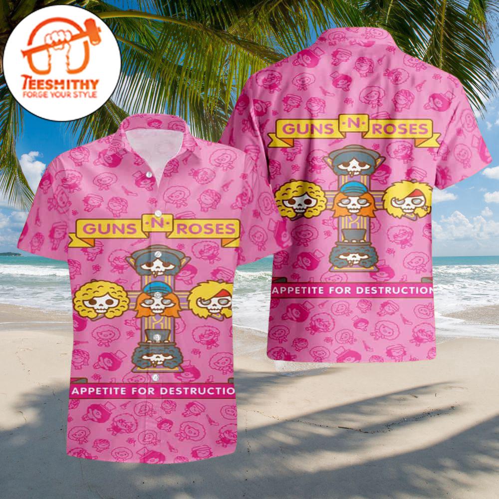 Guns N Roses Appetite For Destruction Chibi Cute Pink Hawaiian Button Up Shirts