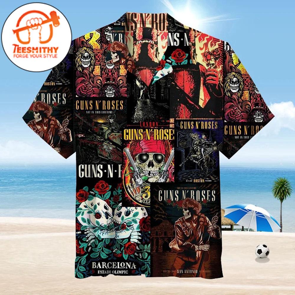 Guns N’ Roses Dark Tour Collage Hawaiian Button Up Shirts