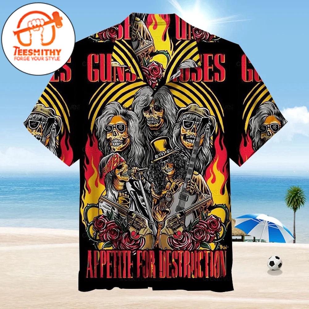 Guns N’ Roses Flaming Skull Band Hawaiian Button Up Shirts