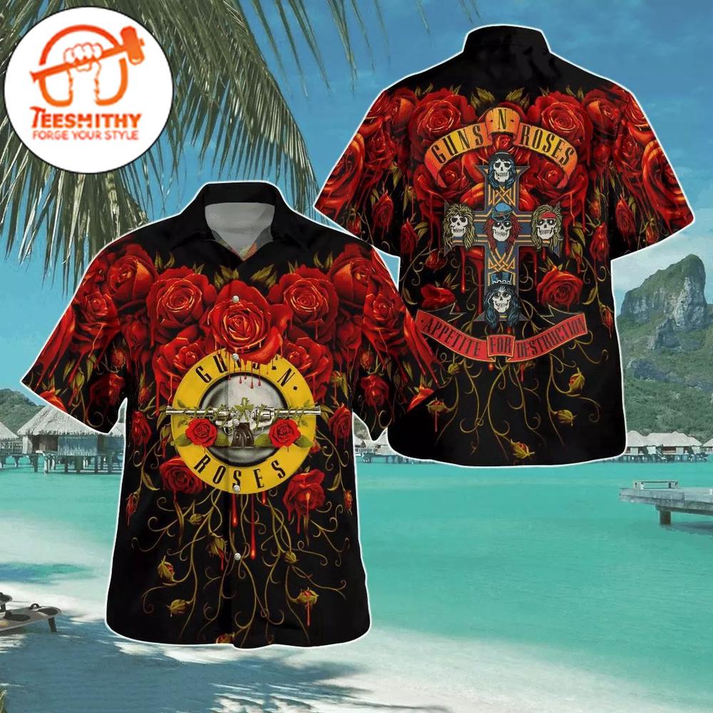 Guns N’ Roses Floral Skull Hawaiian Button Up Shirts