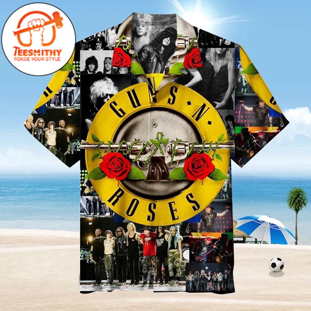 Guns N’ Roses Legacy Collage Hawaiian Button Up Shirts