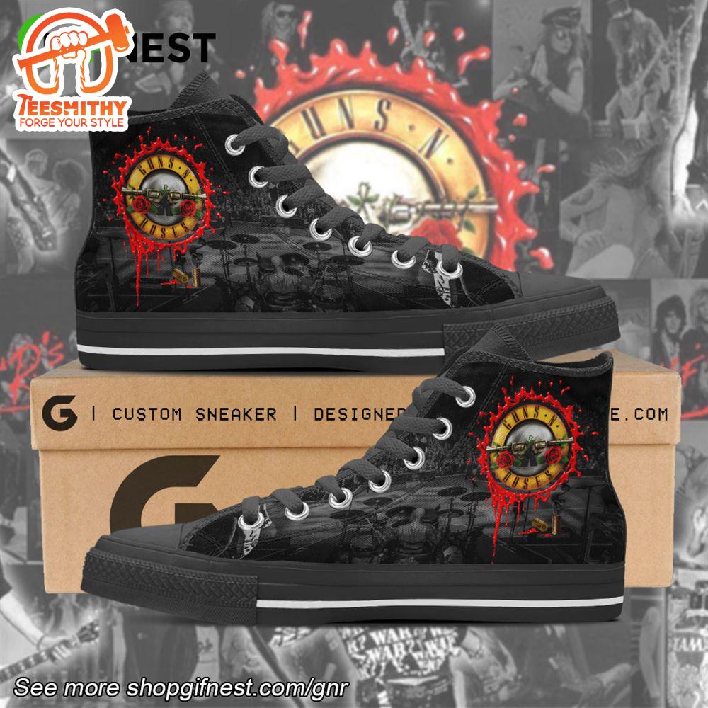 Guns N’ Roses Logo, Black Guns N’ Roses Shoes, Guns N’ Roses High Top Canvas Shoes