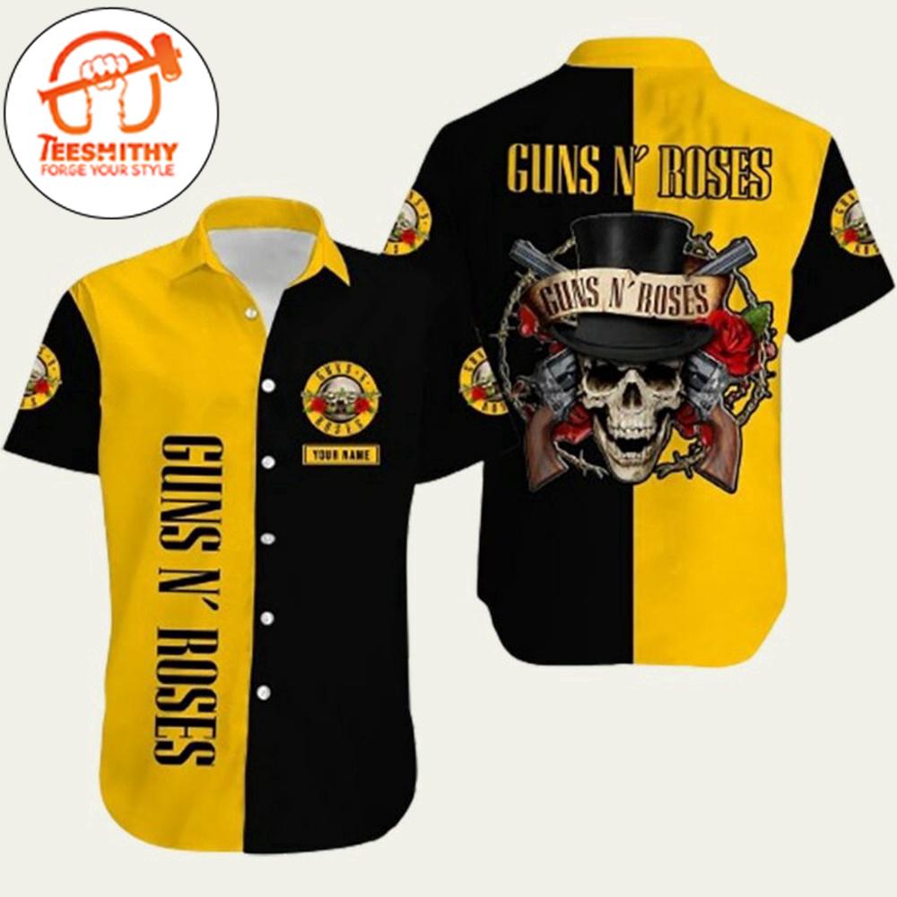 Guns N Roses Logo Rock Band Tropical Hawaiian Button Up Shirts