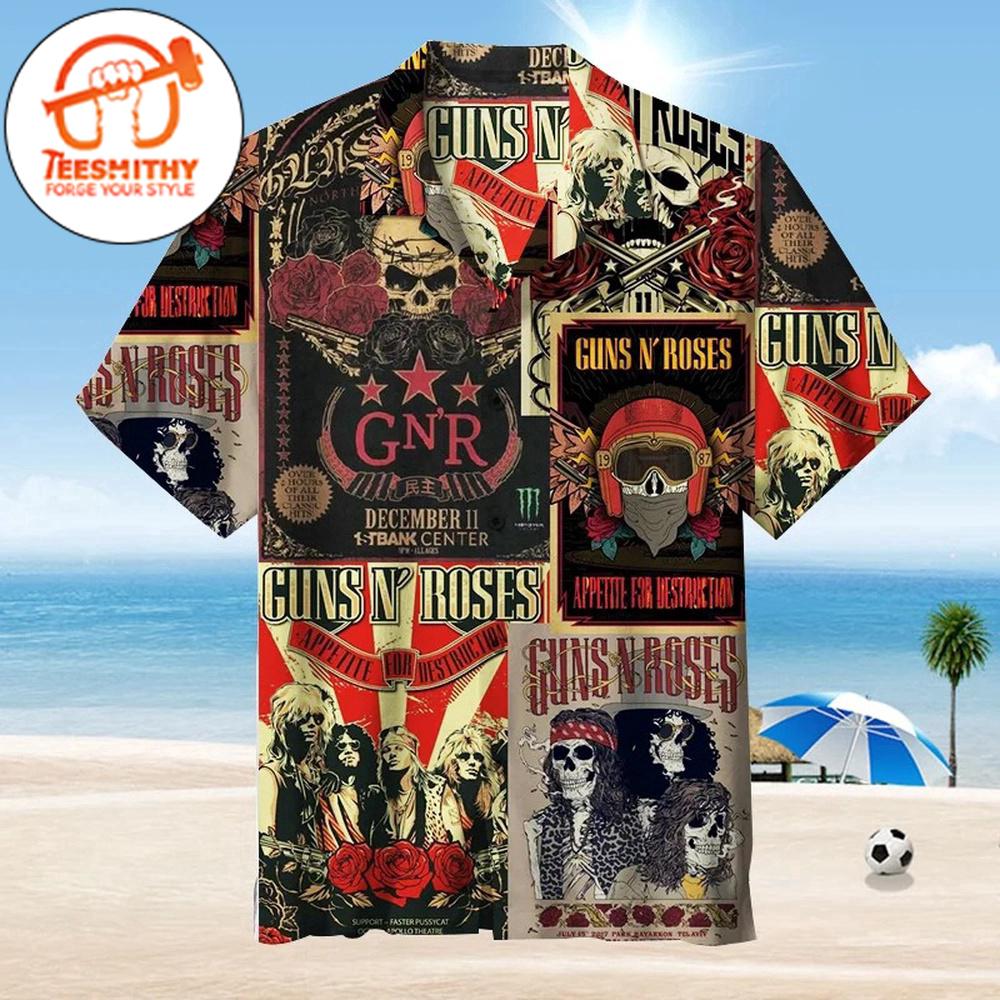 Guns N’ Roses Vintage Concert Poster Hawaiian Button Up Shirts