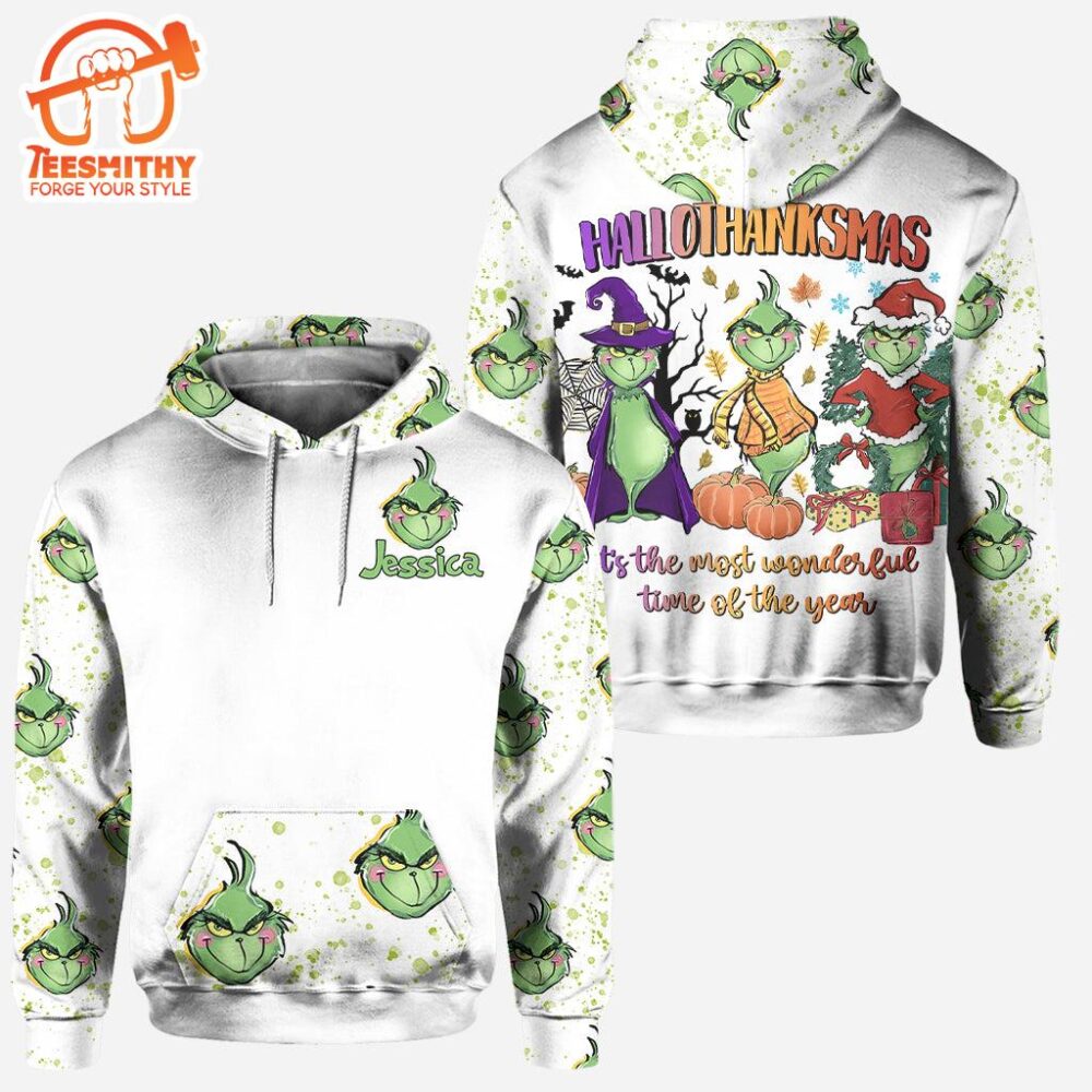 Happy Hallothanksmas – Personalized Grinch Christmas Hoodie and Leggings