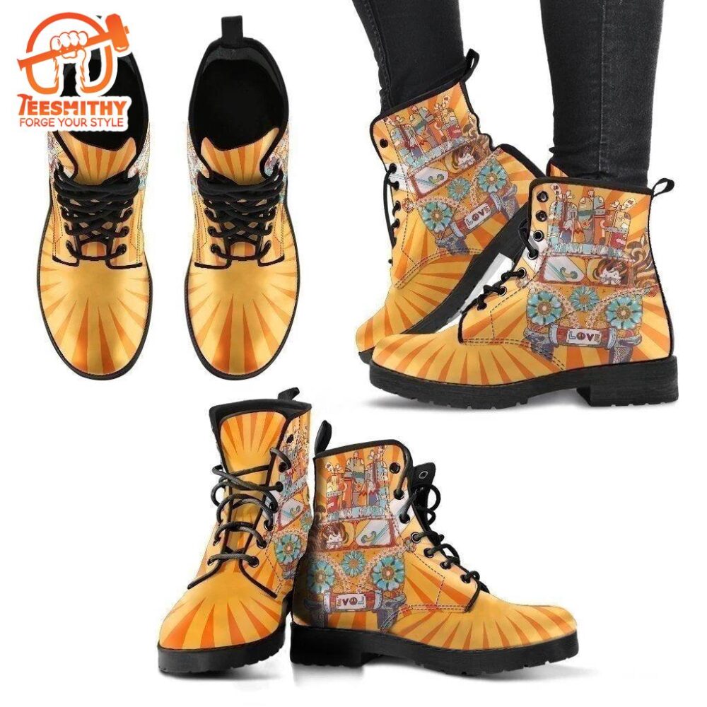 Hippie Van Women’s Leather Boots Funny Gift Idea