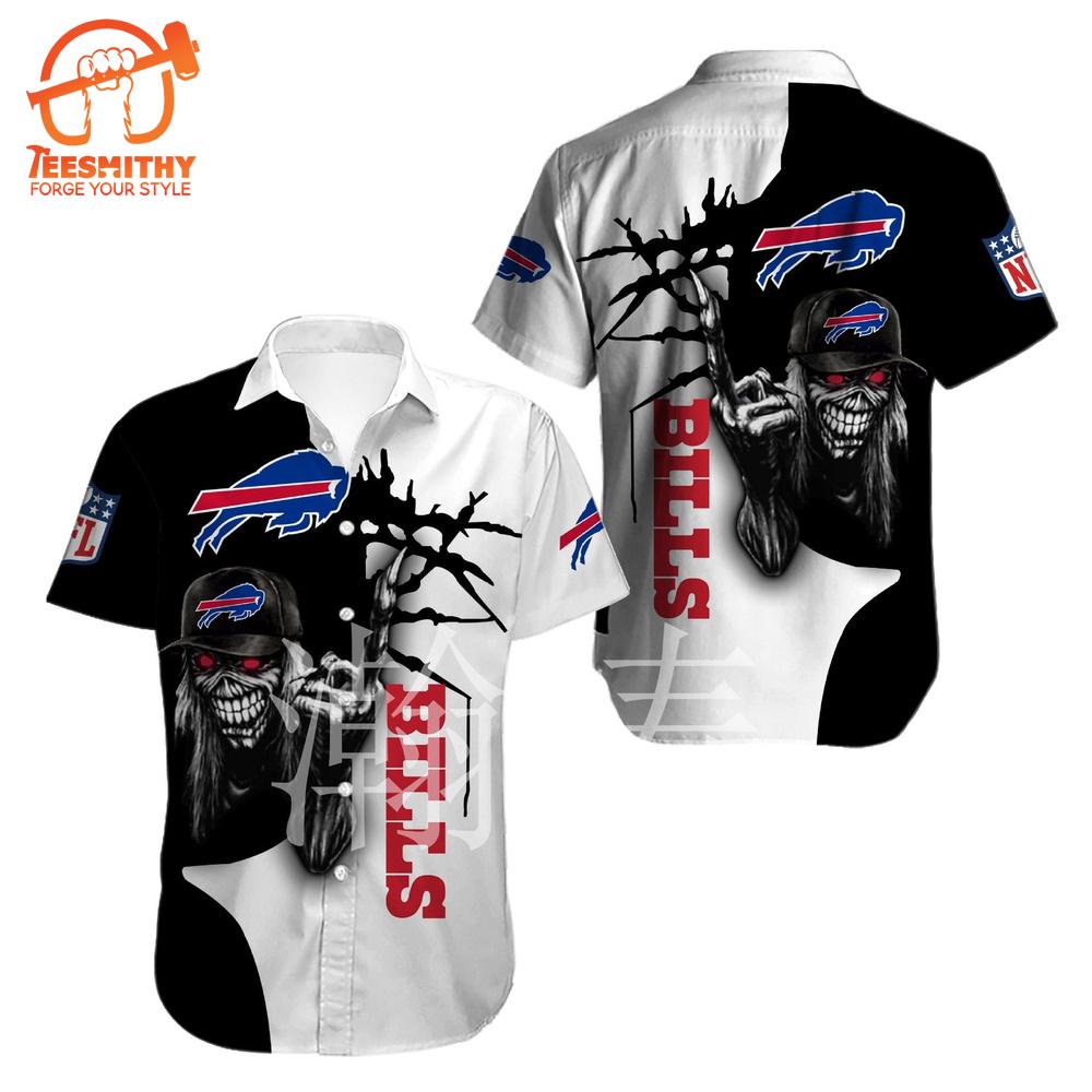 Iron Maiden Buffalo Bills Shirts Button Up Short Sleeve Aloha Shirt