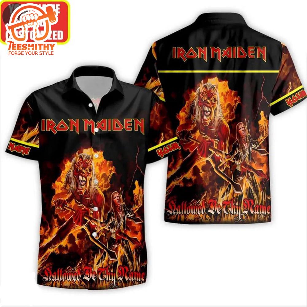 Iron Maiden Hallowed Be Thy Name Inferno Short Sleeve Aloha Shirt