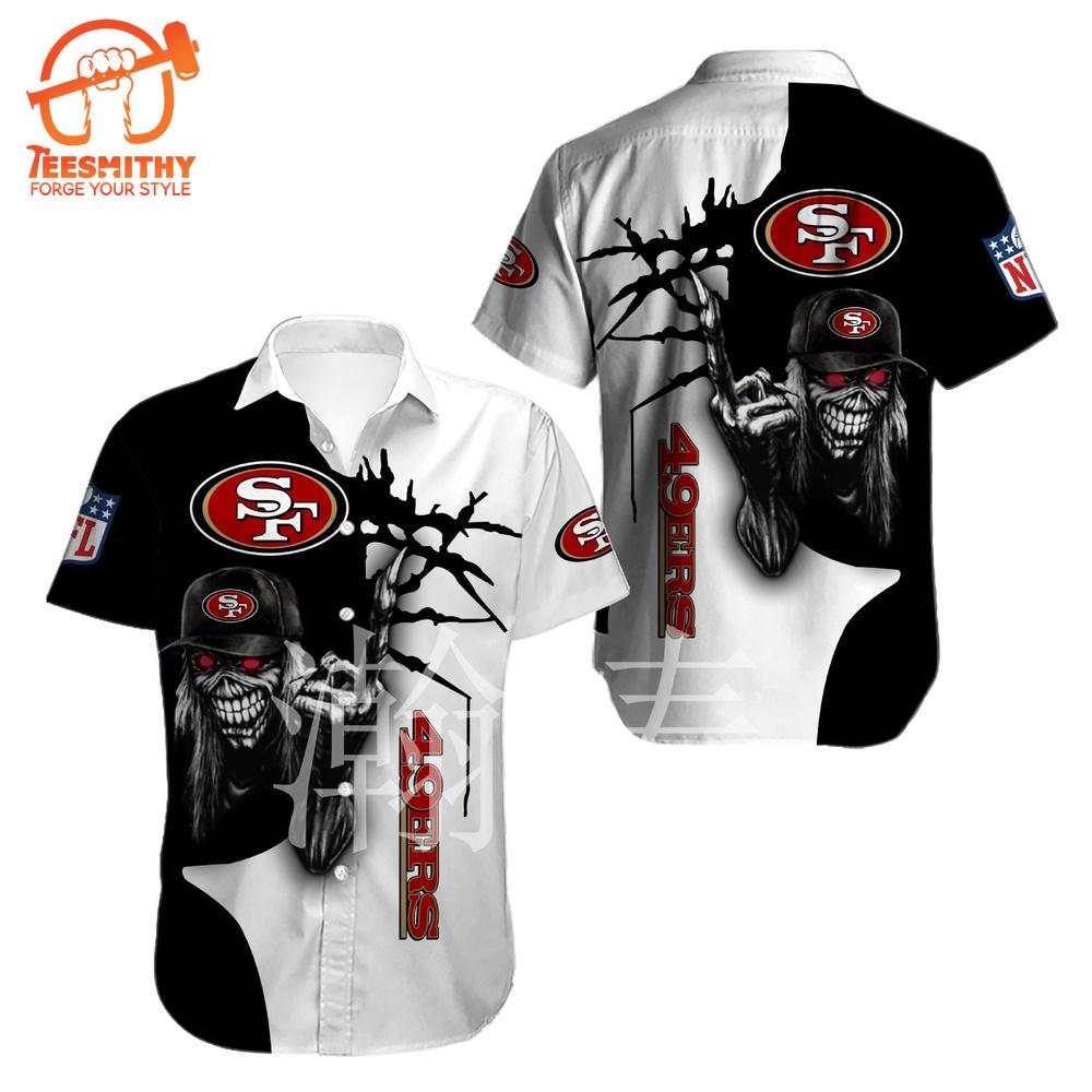 Iron Maiden San Francisco 49Ers Black And White Short Sleeve Aloha Shirt