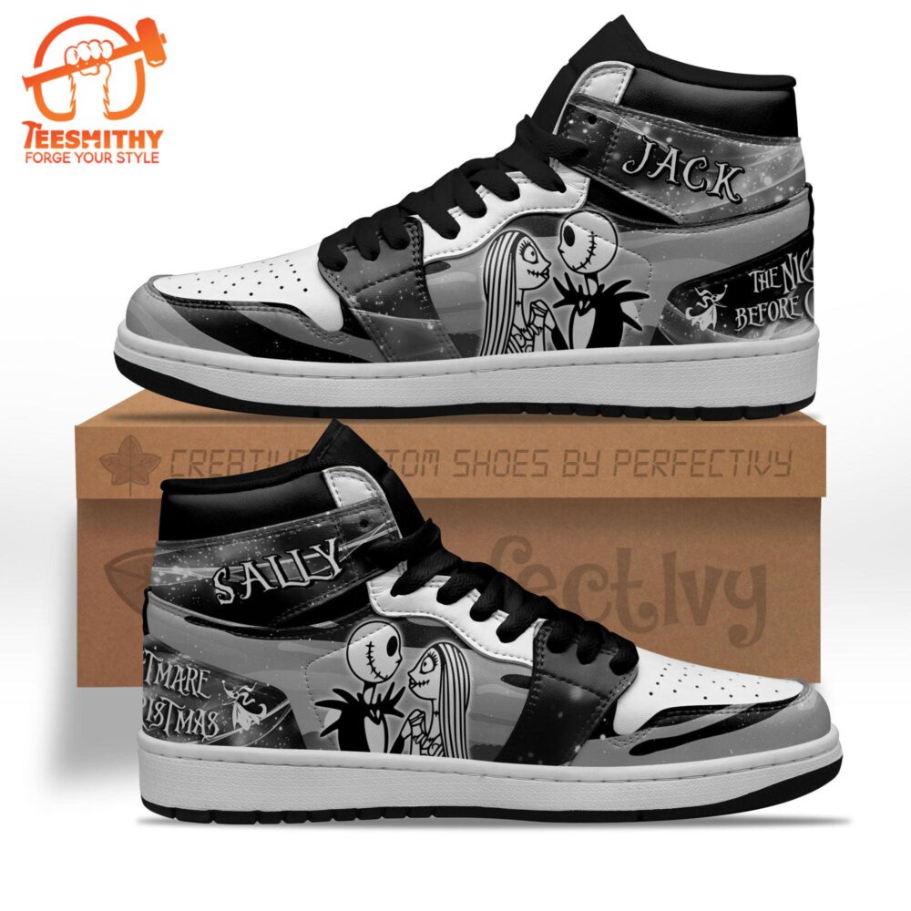 Jack and Sally Characters Silhouette Air Jordan 1 Shoes Custom