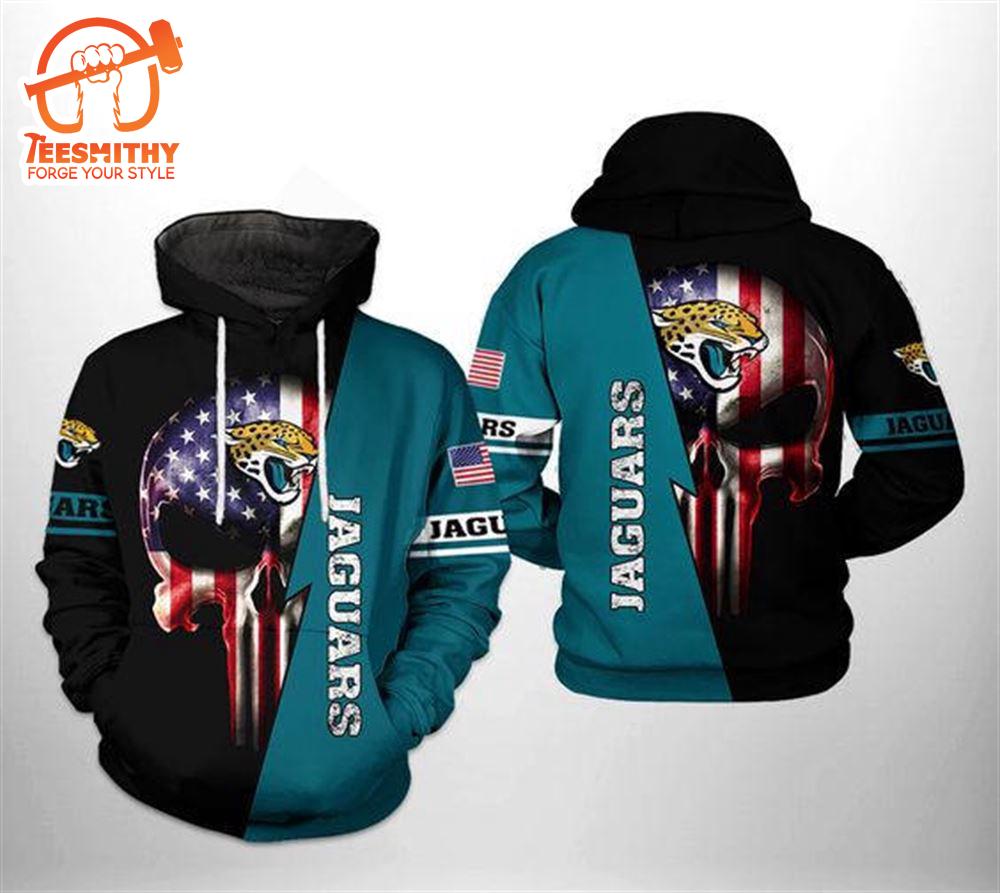 Jacksonville Jaguars Us Flag Skull Team 3D Hoodie Zip Hoodie, Nfl 3D All Over Print Hoodie