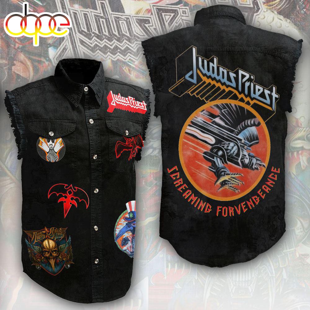 Judas Priest Tour Music Sleeveless Denim Shirt