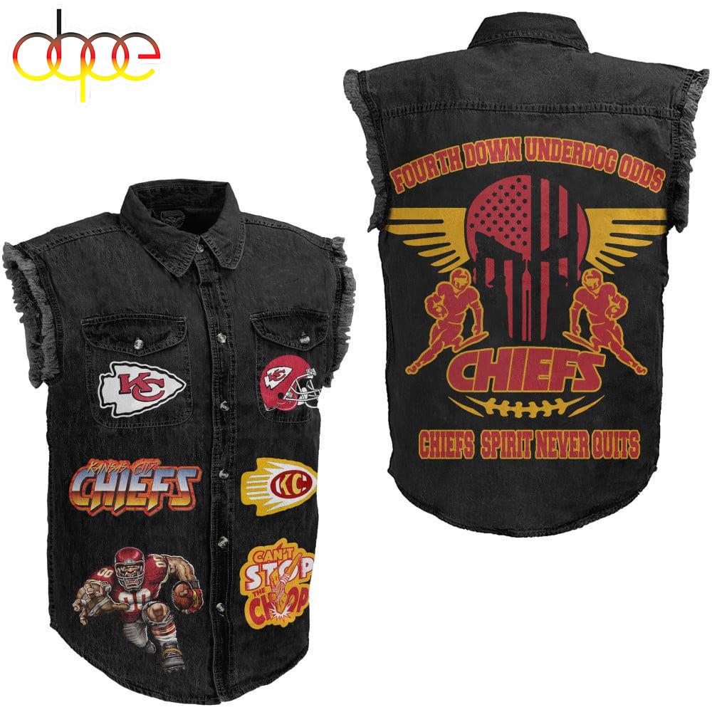 Kansas City Chiefs 3D Sleeveless Denim Shirt For Men And Women