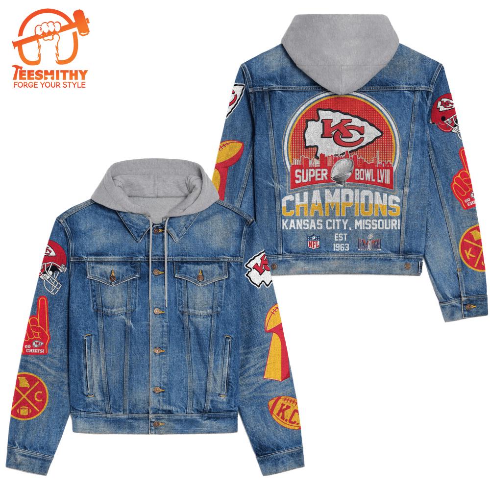 Kansas City Chiefs Premium Hooded Denim Jacket Version 4