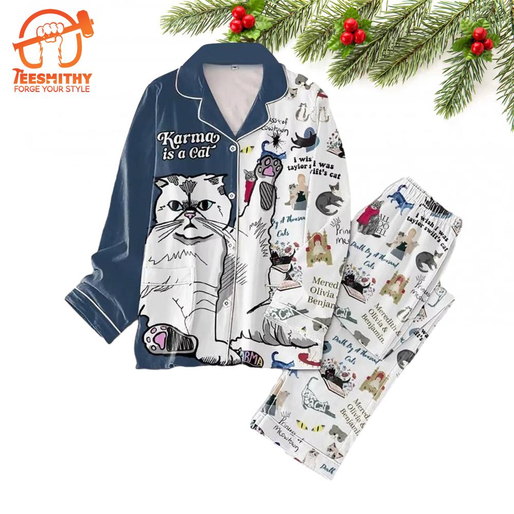 Karma Is Cat Swiftie Womens Pajamas Set, Taylor Swift Version Pajamas For Party