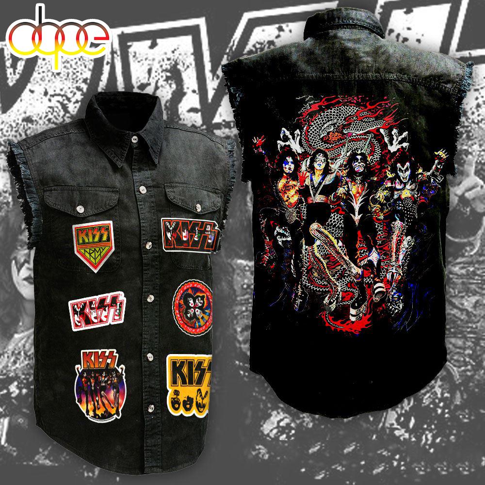 Kiss Band 3D Sleeveless Denim Shirt For Men And Women