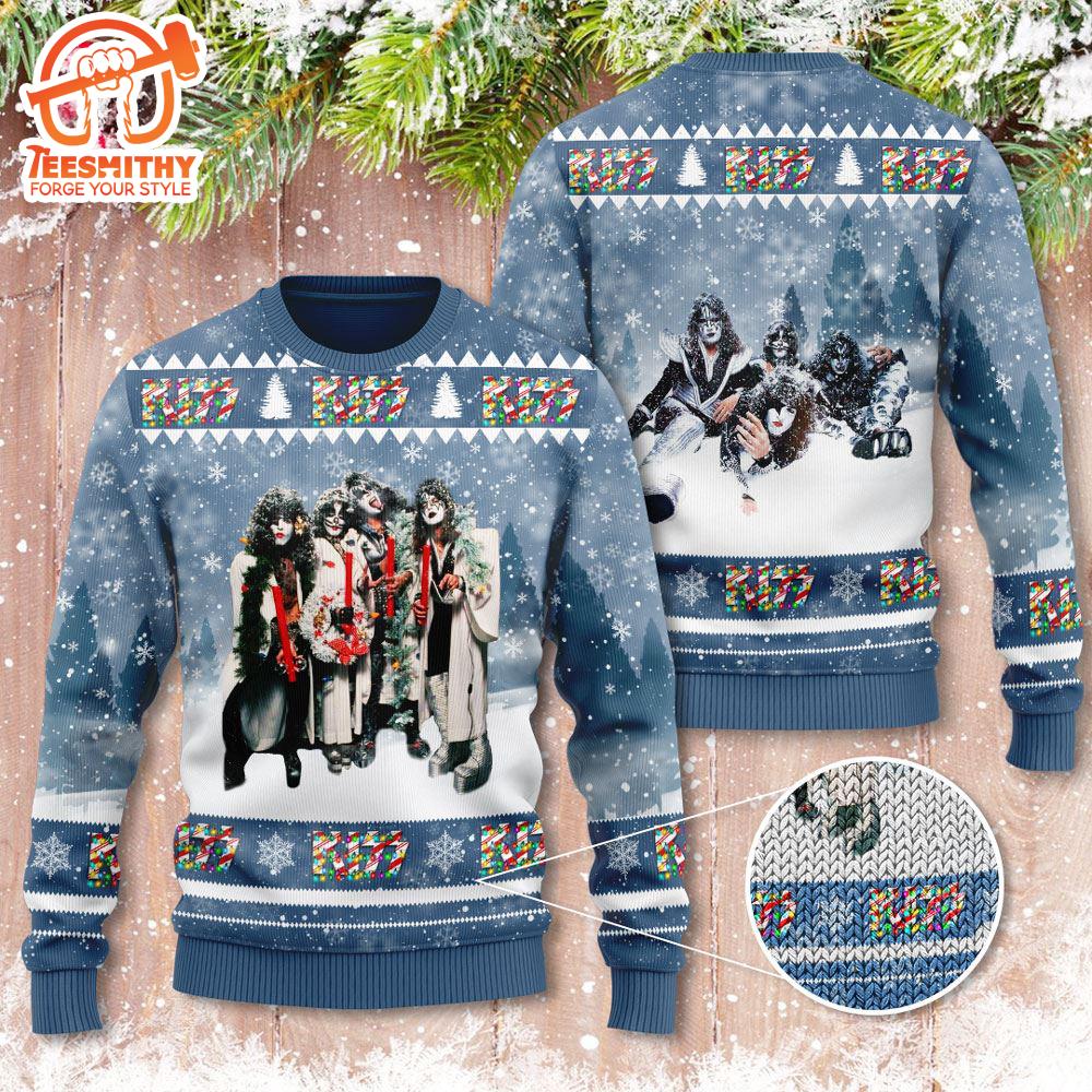 KISS Band 3D Ugly Sweater Light Blue