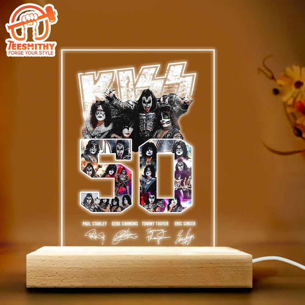 Kiss Band 50 Years Led Light With Wooden Base