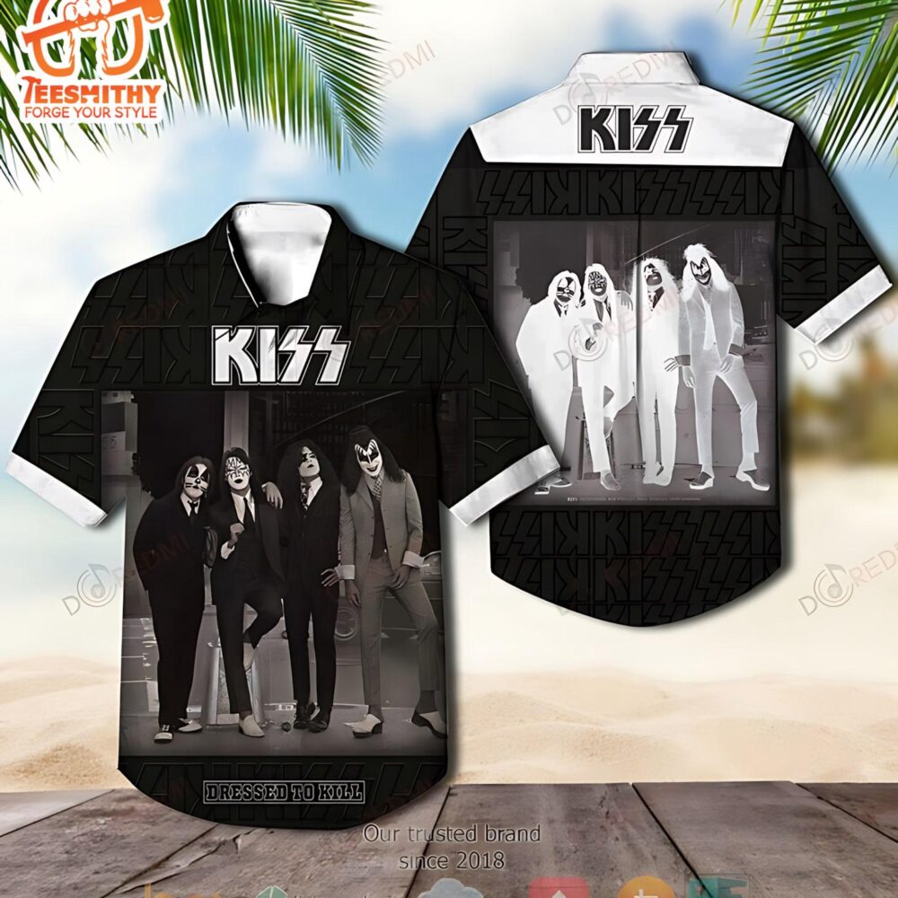 Kiss Band Dressed To Kill Black Short Sleeve Men’s Short Sleeve Aloha Shirts