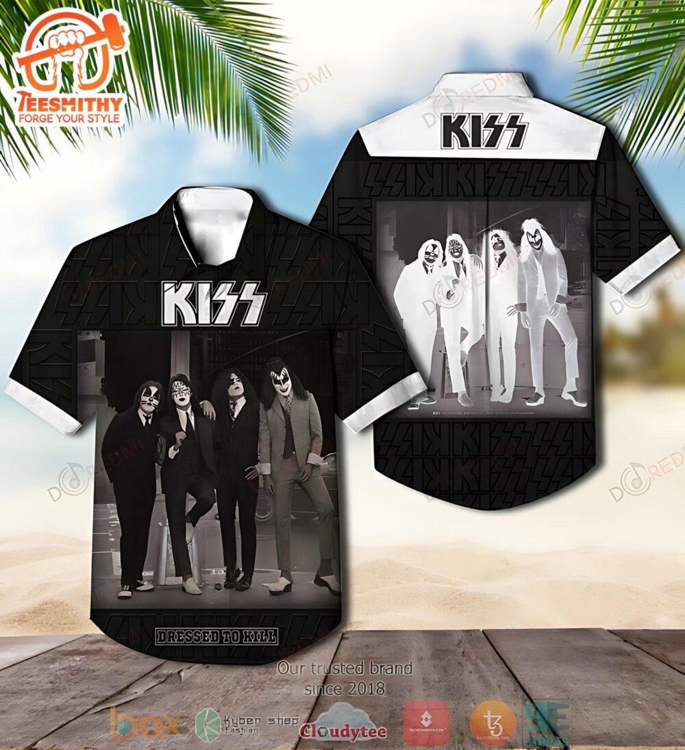 Kiss Band Dressed To Kill Black Short Sleeve Men’s Short Sleeve Aloha Shirts