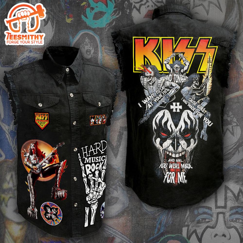 Kiss Band End Of The Road World Tour Sleeveless Denim Shirt