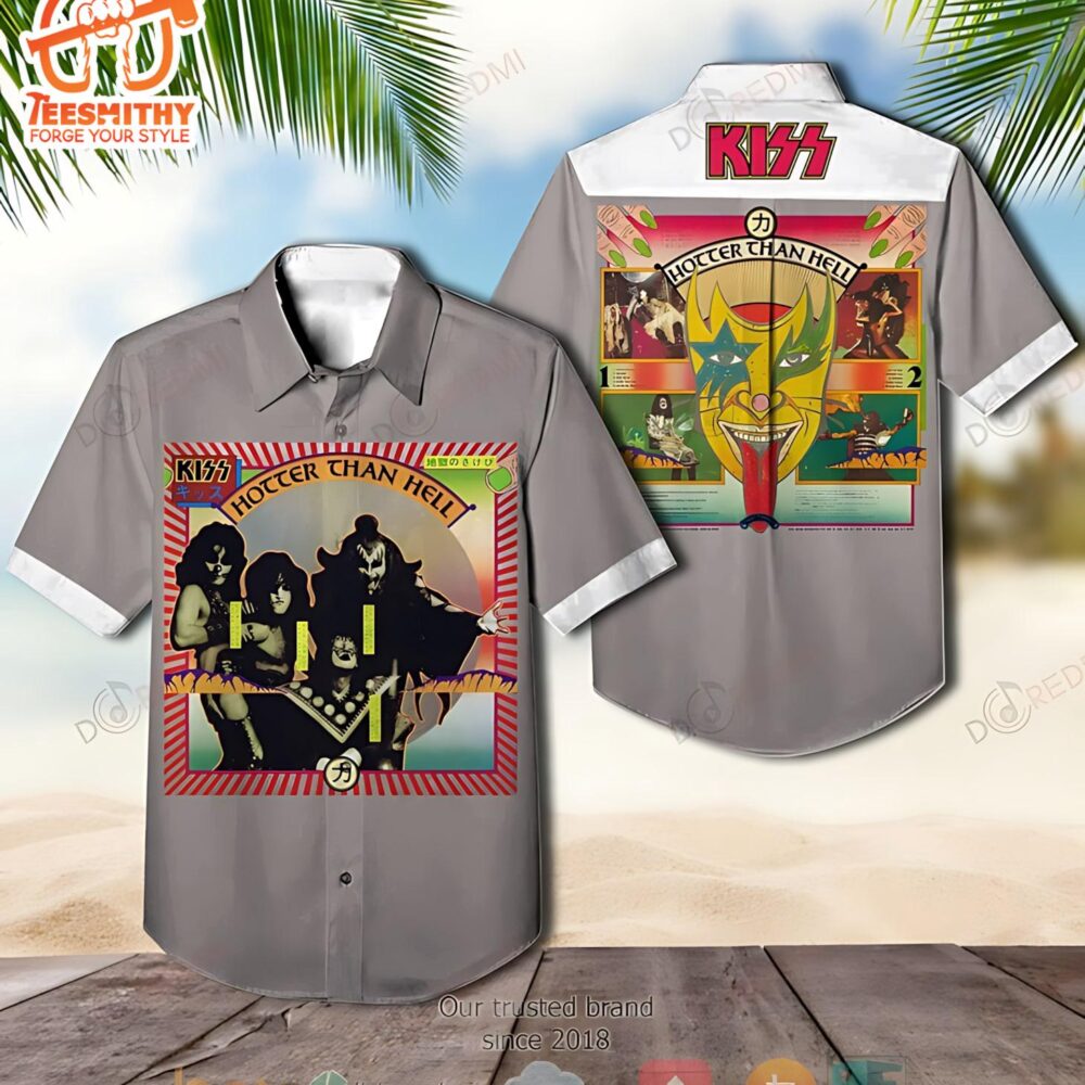 Kiss Band Hotter Than Hell Grey Short Sleeve Men’s Short Sleeve Aloha Shirts