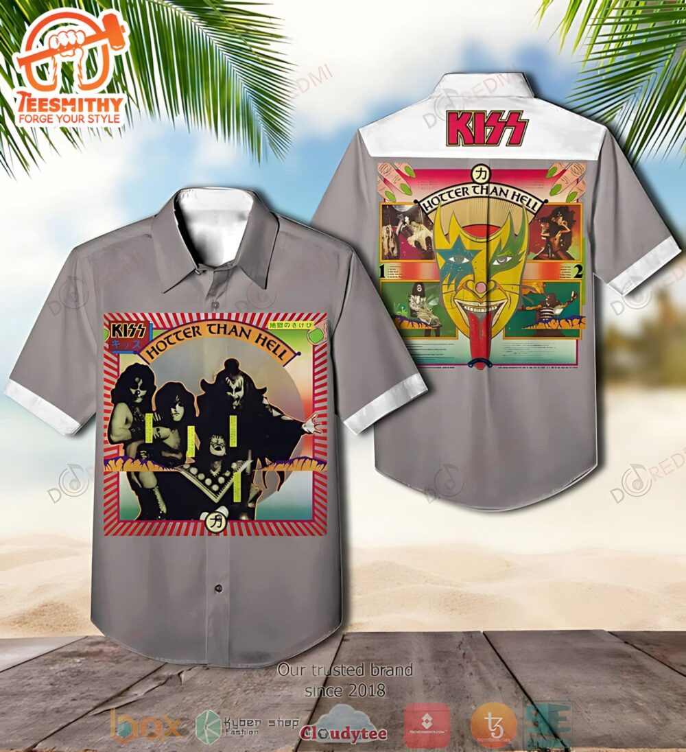 Kiss Band Hotter Than Hell Grey Short Sleeve Men’s Short Sleeve Aloha Shirts