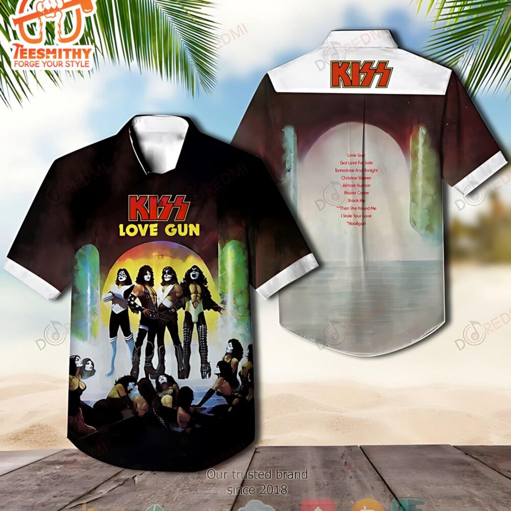 Kiss Band Love Gun Album Short Sleeve Men’s Short Sleeve Aloha Shirts