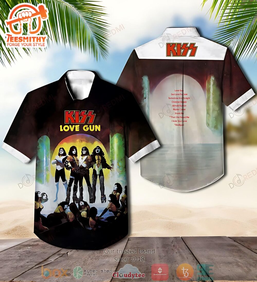 Kiss Band Love Gun Album Short Sleeve Men’s Short Sleeve Aloha Shirts