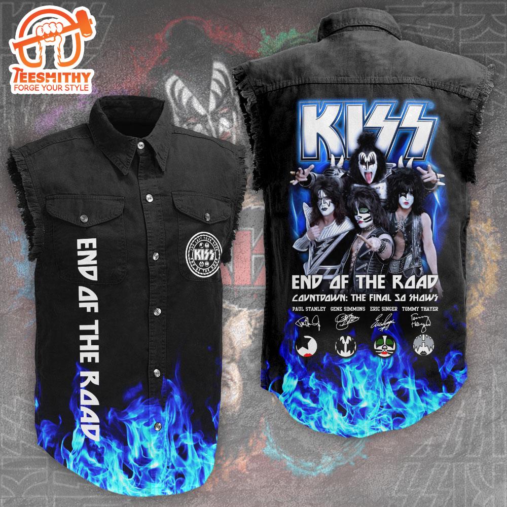 Kiss Band Member Poster Kiss Rock Band Sleeveless Denim Shirt