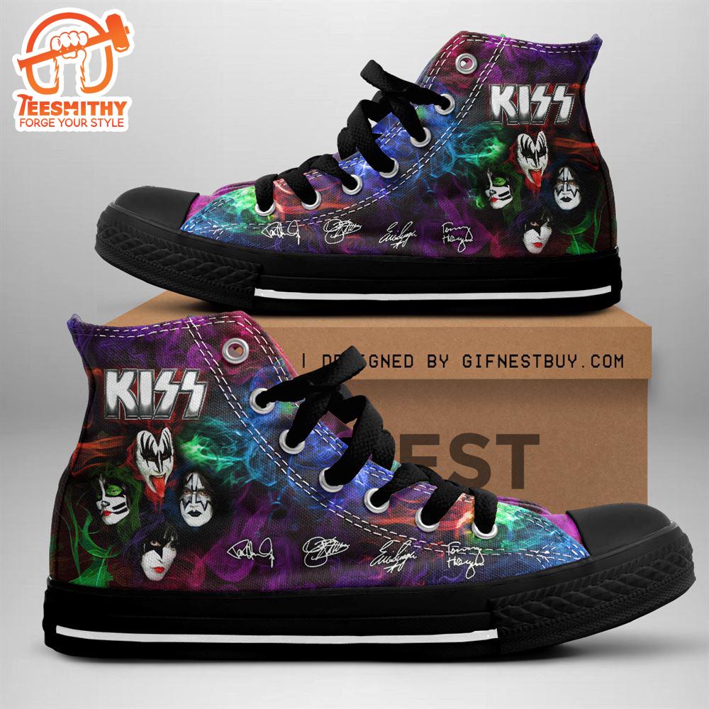 Kiss Band Members’ Sign Colorful Shoes, Kiss Band High Top Shoes